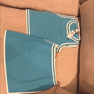 House of Harlow 1960 Cream and Blue A-Line Mini Skirt